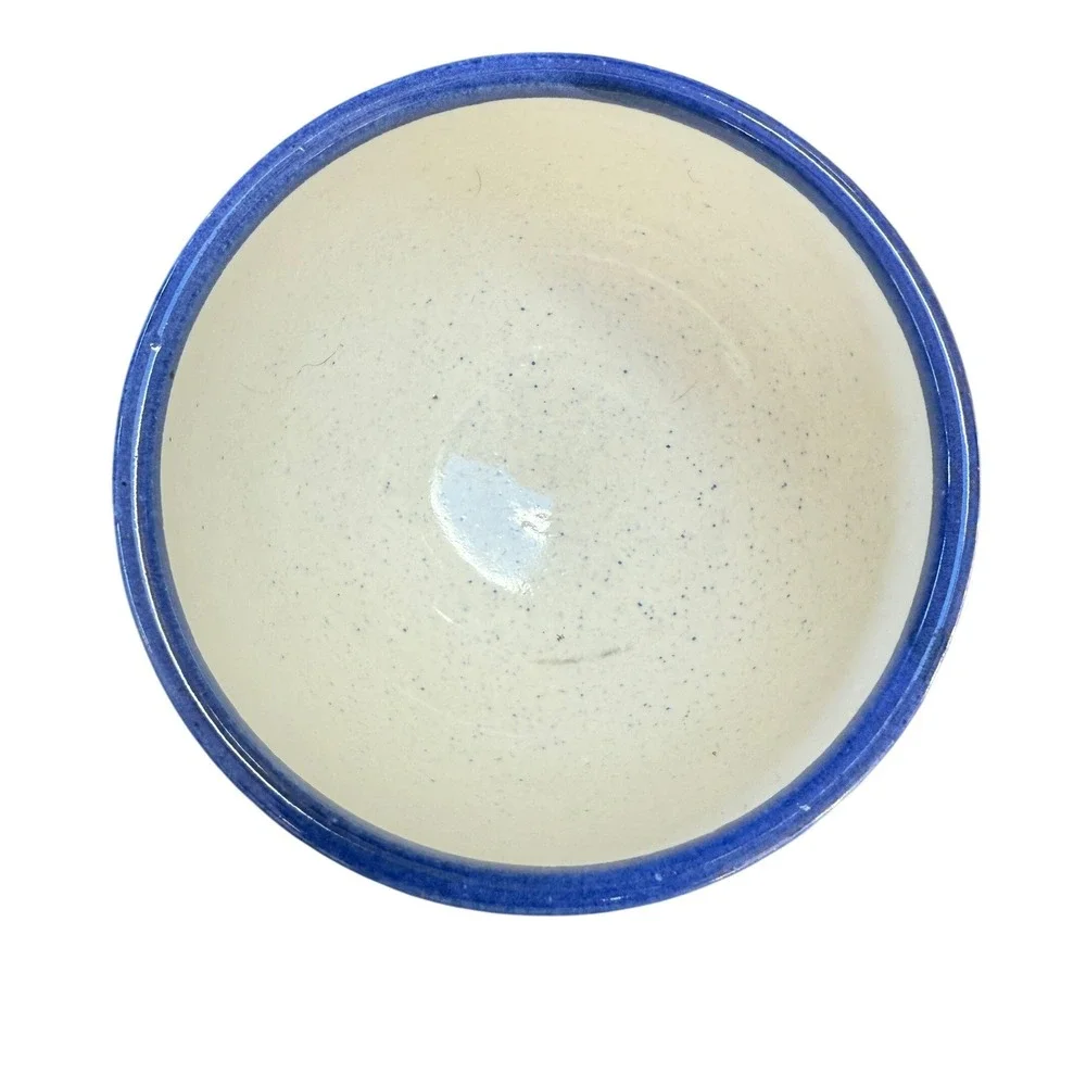 Hand Painted Studio Pottery Speckled Ceramic Bowl Blue‎ White Butterfly Motif